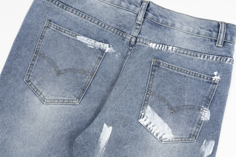 Fashion Gallery Hip Hop Retro Straight Flare Distressed Jeans Patchwork Denim Wide Leg Loose Pants For Men
