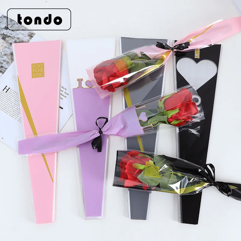 Tondo Crown Deign Single Rose Flower Sleeve Transparent Gift BOPP Plastic Flower Sleeves