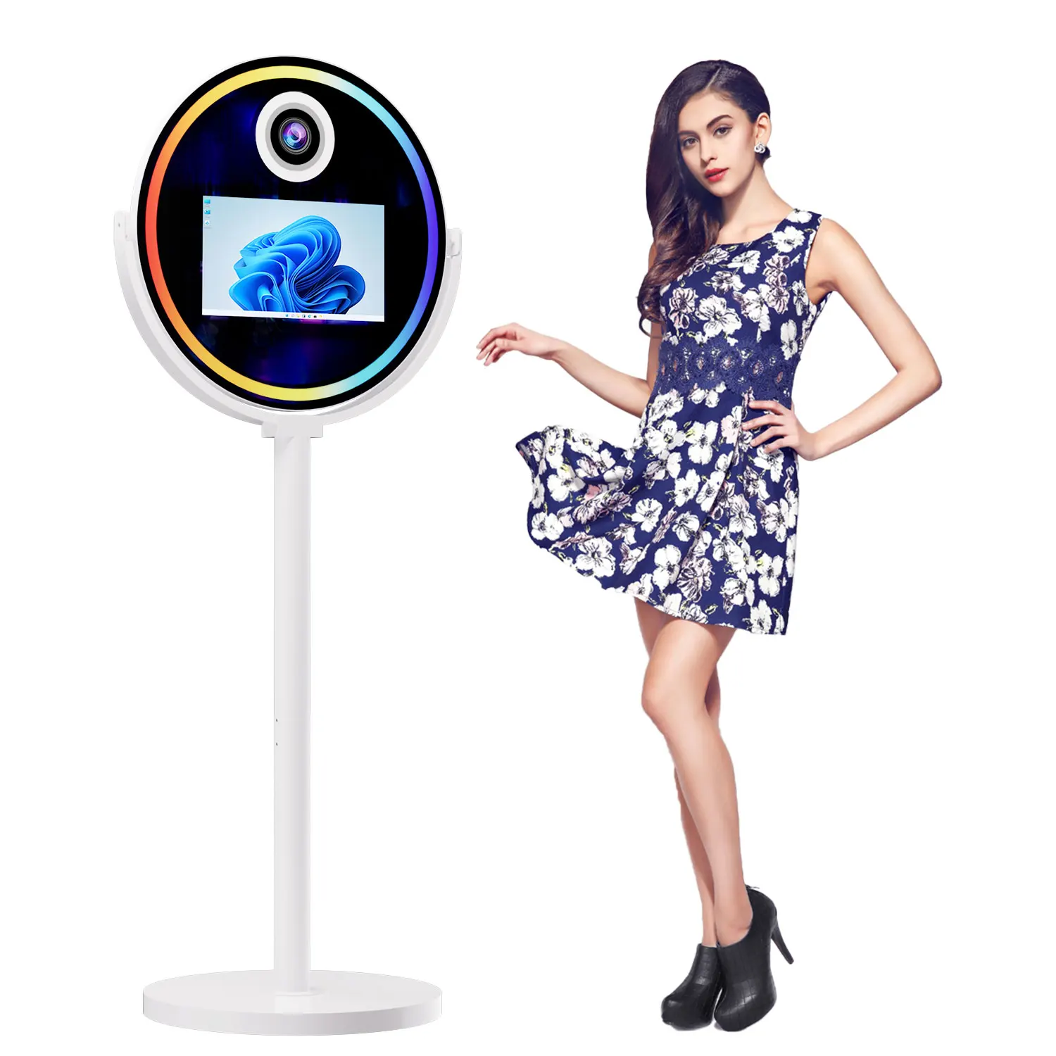 Lively Circle Magic Mirror Photo Booth 15.6 Inch Touch Screen With Selfie Photo Booth For Accessory Shop