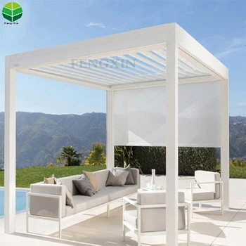 Pergolas-redondas-de-metal China Outdoor Garden Motorized waterproof residential buildings aluminum patio louver roof