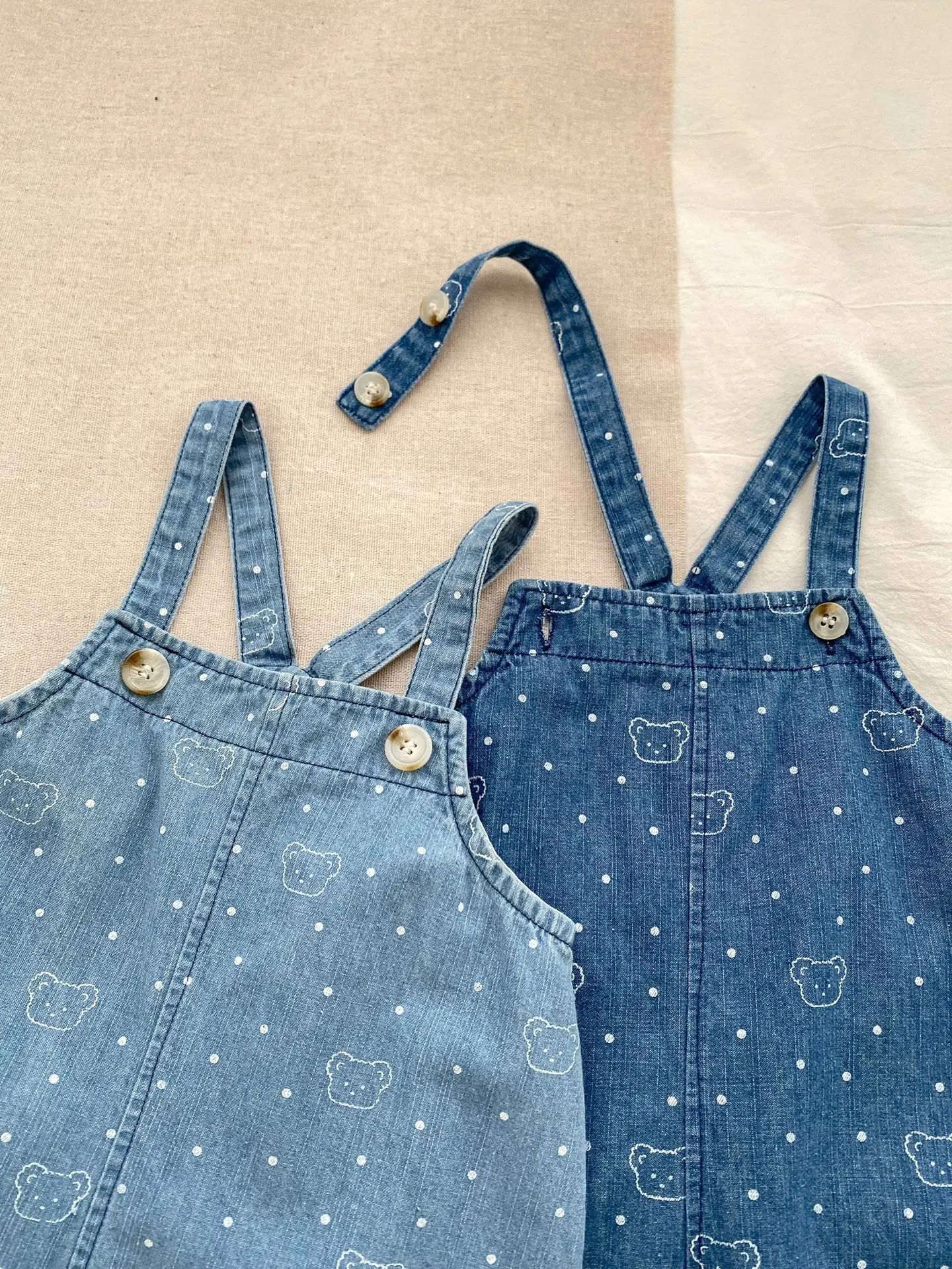 New design summer baby clothes suspender onesie cute bear print baby denim overalls