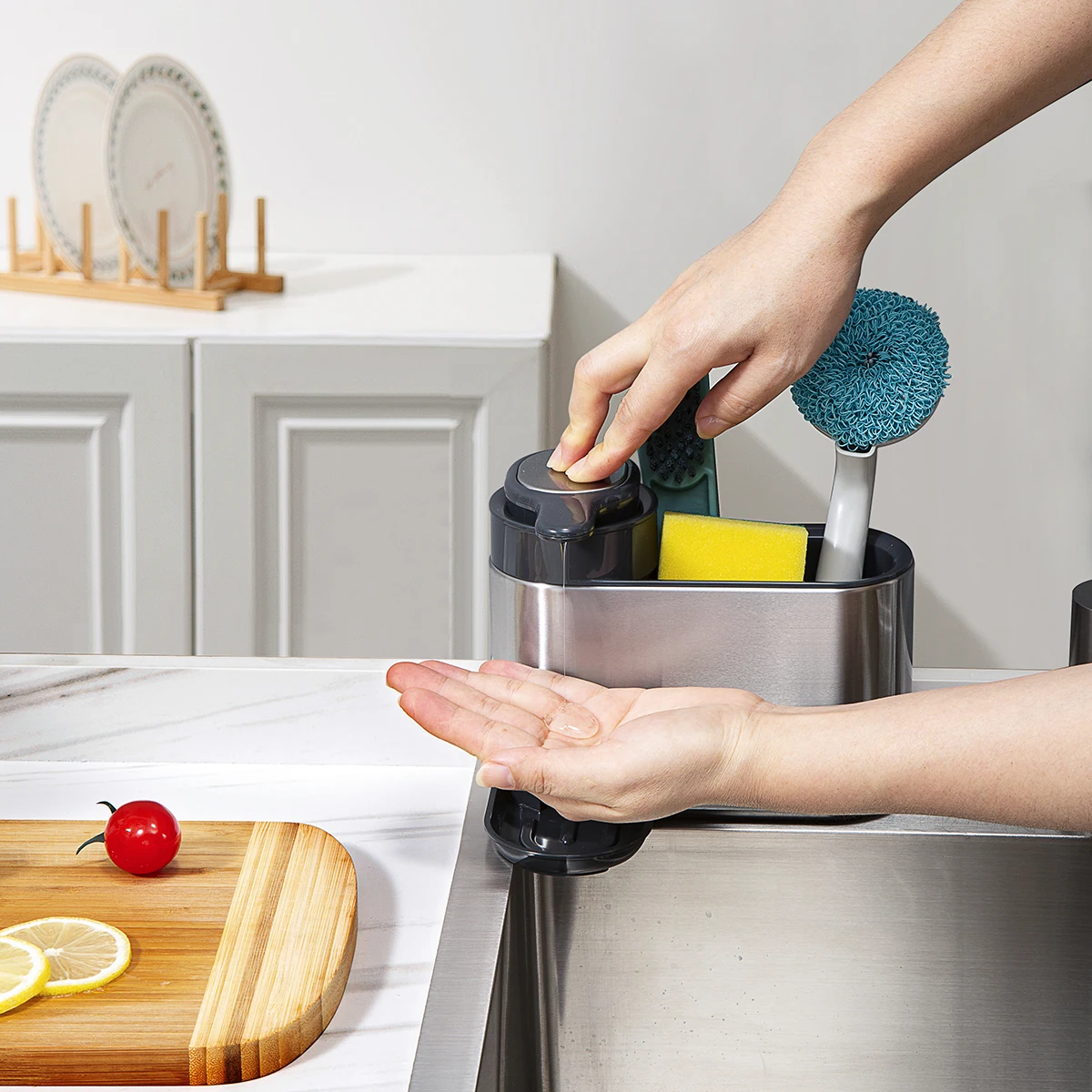 Stainless steel SS kitchen sink ware drainer rack organizer tidy caddy with sponge holder sink organizer