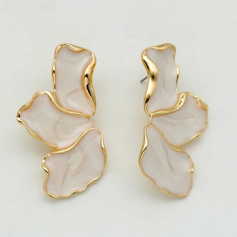 Irregular Metal Cream Eanmel Petal Post Earrings For Women Heavy Design New Style Fashion Jewelry Party Accessories earring