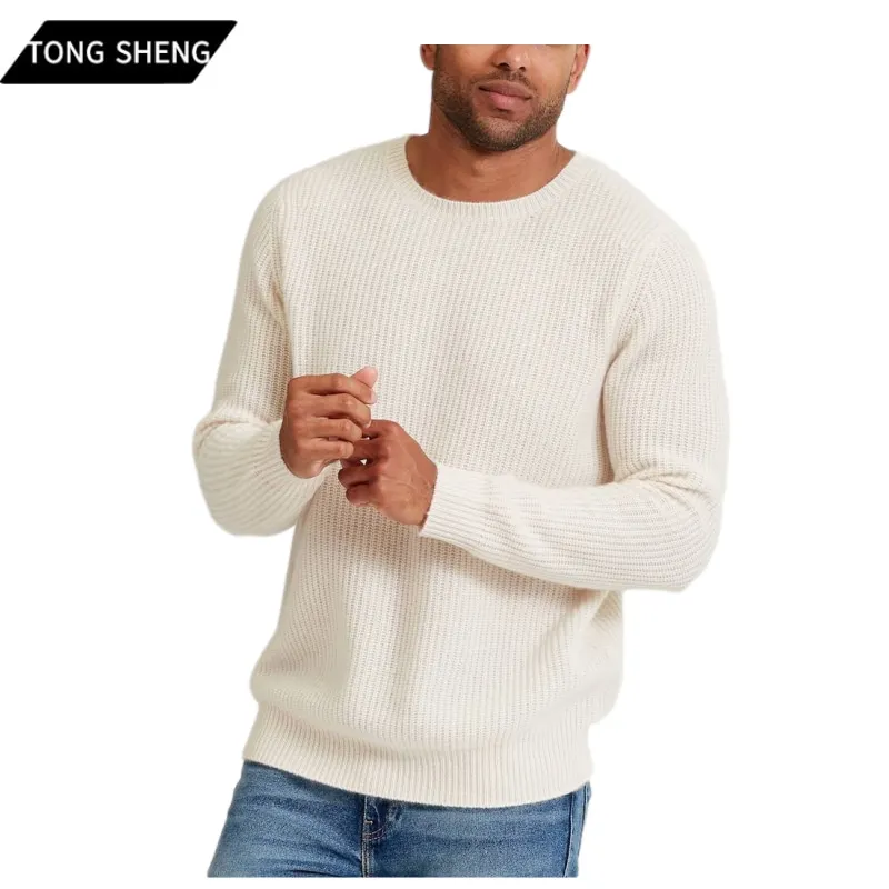  Casual Man Unisex Knitwear 100% Pure Cashmere Drop Shoulder Crewneck Pullover