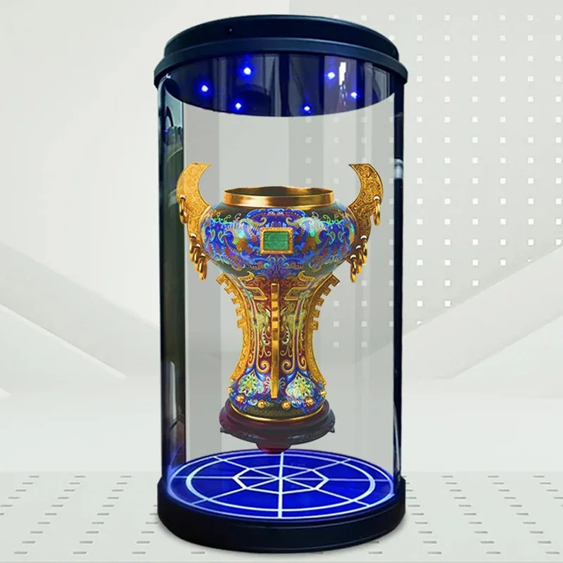 21.5 Inch Plug&Play Ai Interaction Holographic Cabinet Holo Tube 3D Hologram Cylinder Transparent Display For Exhibition Museum
