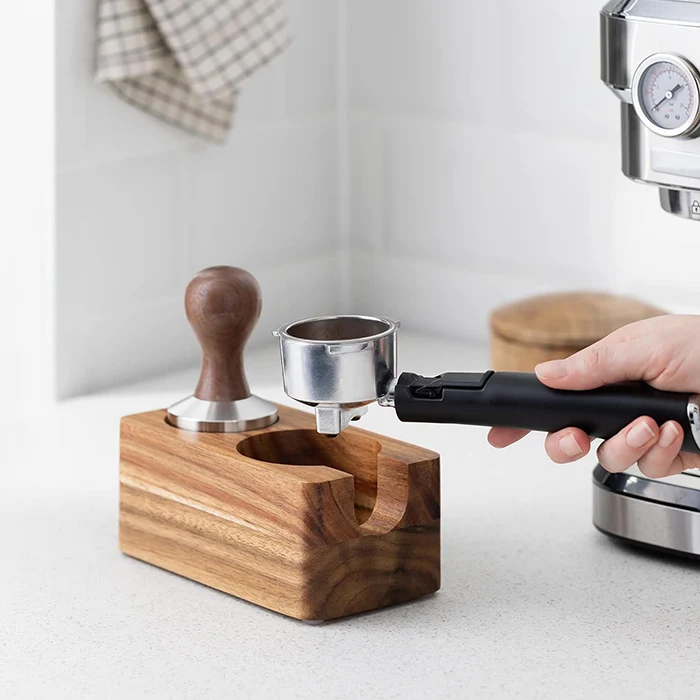 Natural Wood Tamping Station for Coffee Customized, Portafilter Tamping Holder Fits 58mm