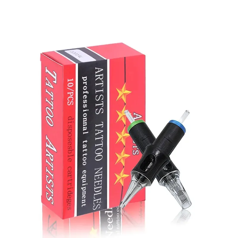 Artist Black Tattoo Cartridge Needles Safety Transparent Cartridge Needle 10pcs Grip Sterilized Plastic Cartridge