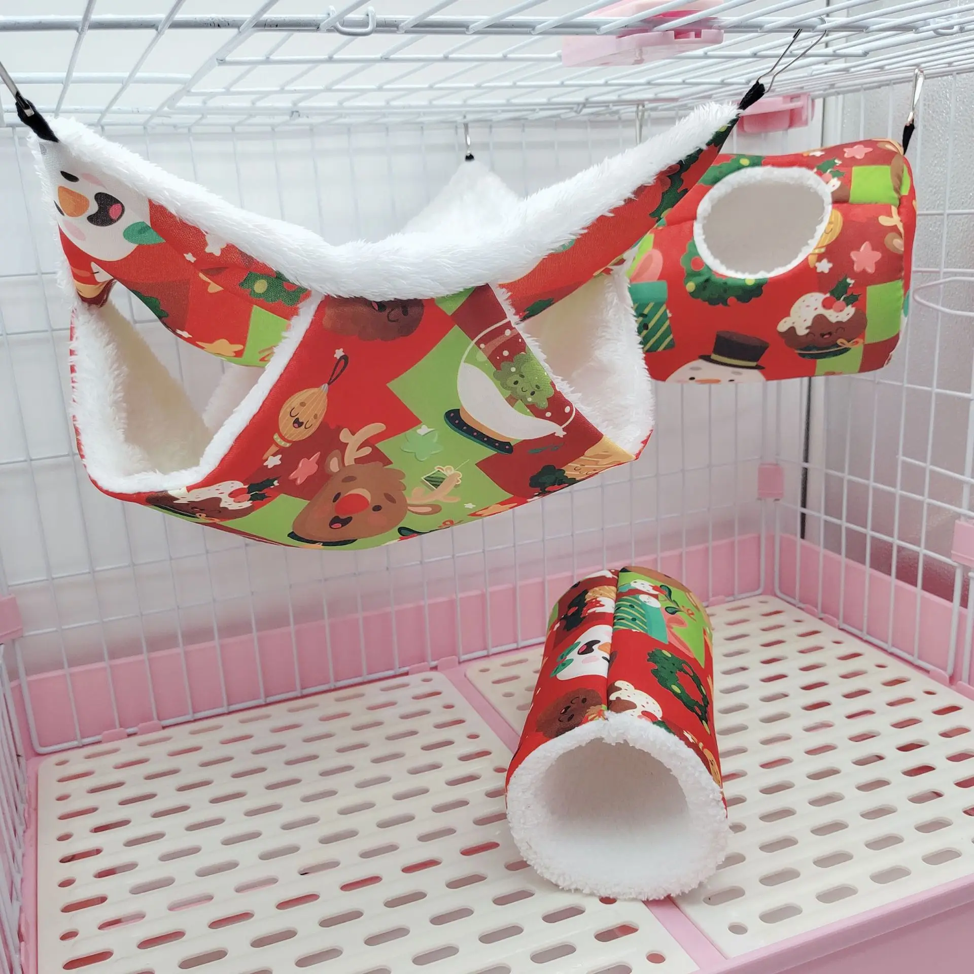 Newleader Small Pet Passage Nest Winter Warm Cotton Hammock for Hamsters and Guinea Pigs Christmas Edition