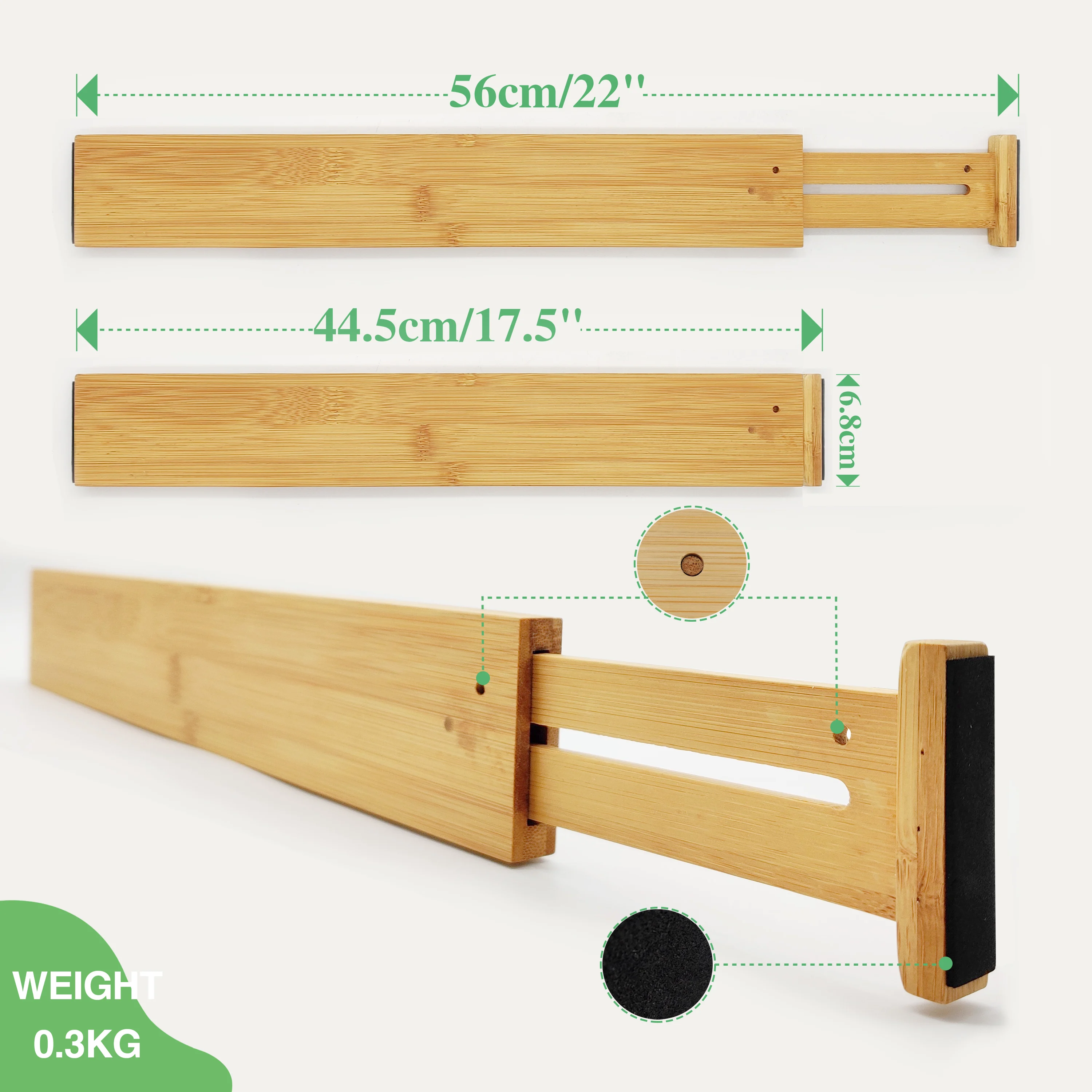 YCZM Natural Drawer Divider Set of 4 Kitchen Drawer Organizer Adjustable Bamboo Drawer Dividers