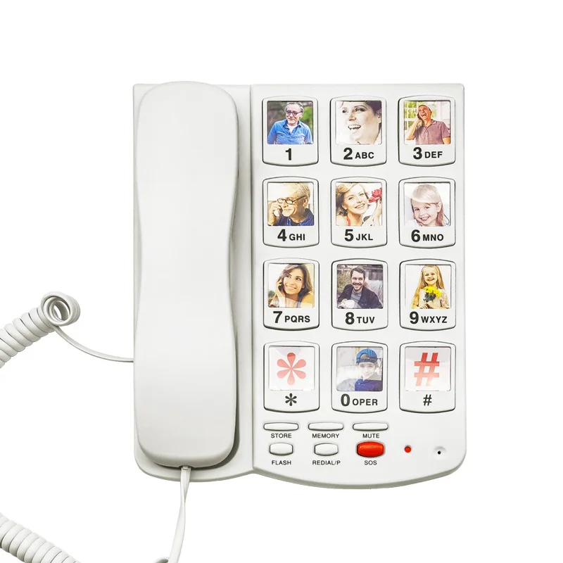 Big Button Landline SOS Telephone, Fixed Corded Phone with Caller ID LCD Display Flash Function DTMF/FSK Landline for Elderly 1