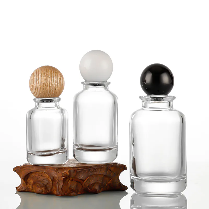 Manufacture Luxury Crimp Spray Clear Round Empty 30ml 50ml 100ml Glass Perfume Bottle With Resin Lid