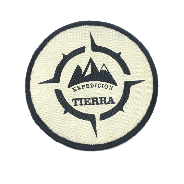 Custom Round Woven Logo Patch Merrow Border Machine Woven Patches For Hats