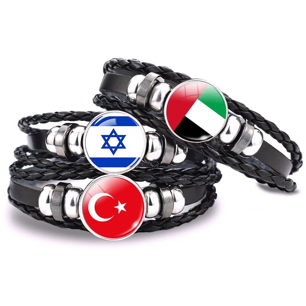Flag Beaded Bracelet Afghan South Korea United Arab Emirates Israel Jewelry Bracelet Braid Bangle Custom Black Bracelet for Men