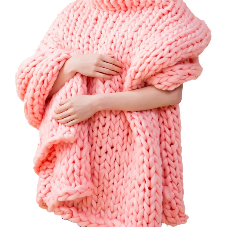 
Hot sale plain style Custom Luxury heavy yarn soft throw merino wool blanket,chunky knit blanket handmade knitting 