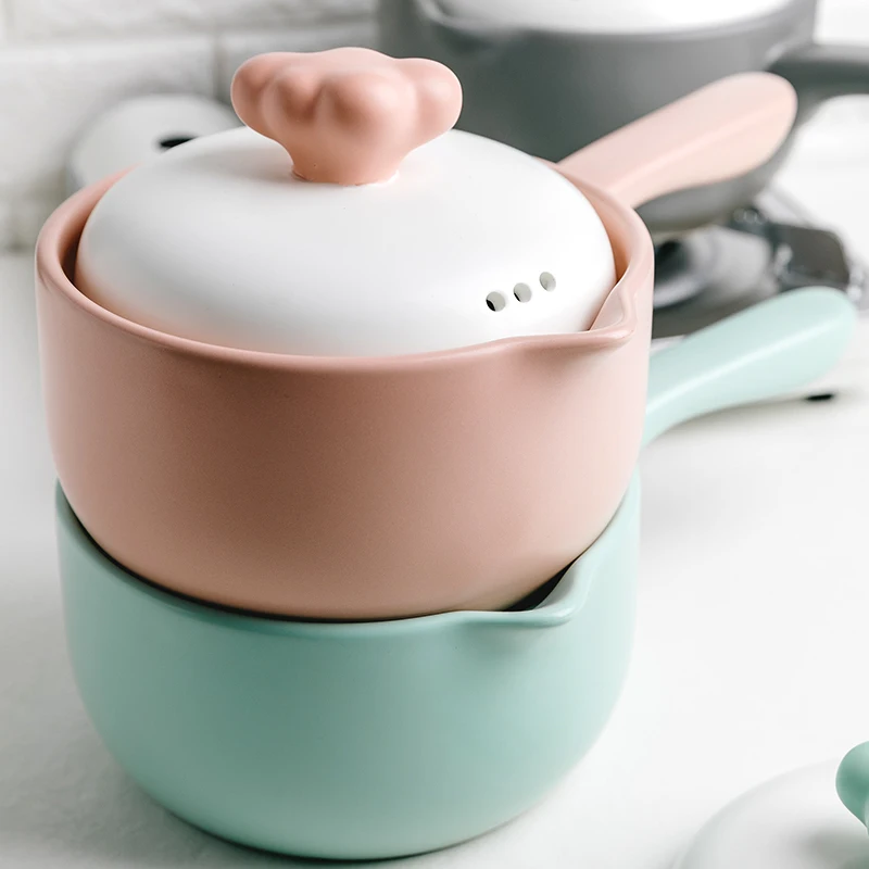 
Jade-cer Macaron color ceramic cooking pot sauce pan milk pot bowl with lid 