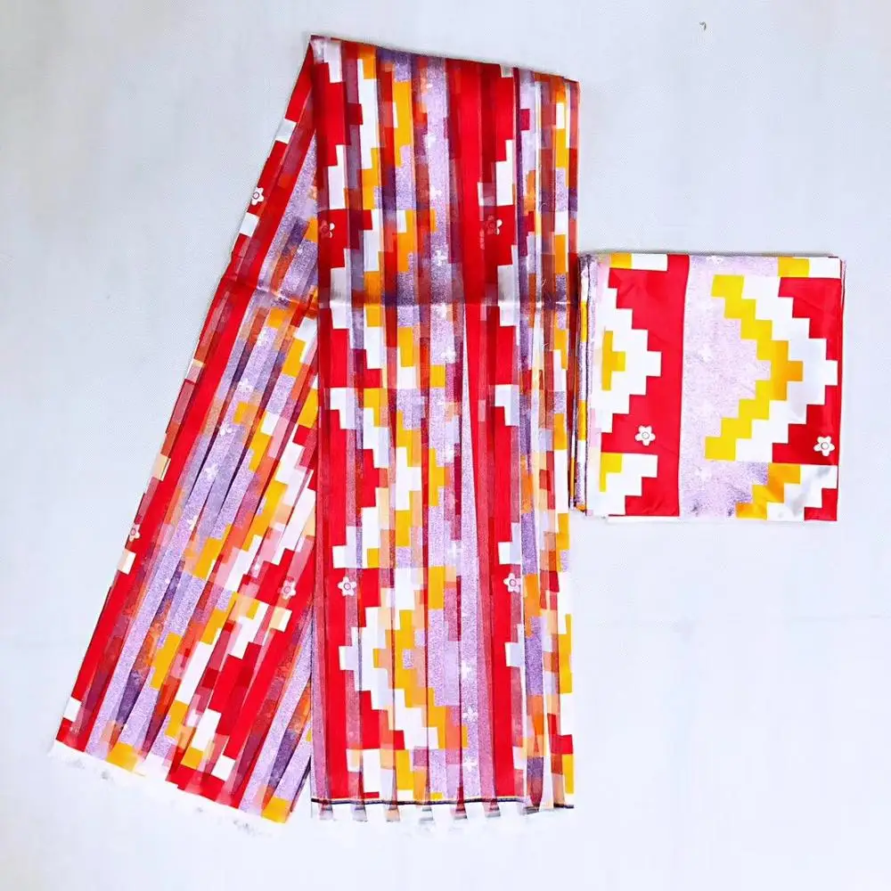 Атласная шелковая ткань с принтом в африканском стиле и восковым принтом из органзы, кружево для платья, 4 Ярда, лента из органзы и 2 ярда шелковой ткани