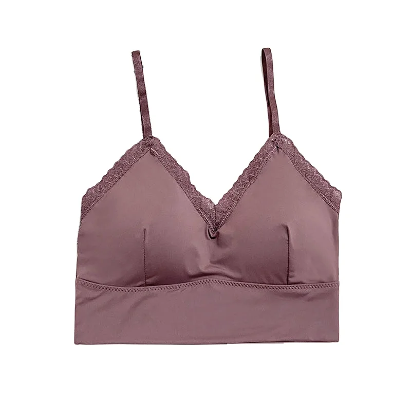 
10015 No Trace Ice Silk V Neck Soft Close-fitting Lace Adjustable Strap Chest Wrap Tube Top 