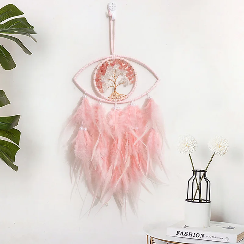 Indian Handmade Evil Eye Tree Of Life Healing Crystal Dream Catcher Feather Wall Hanging Boho Home Decor Bedroom