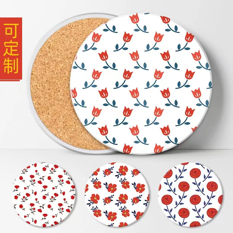 Blank Diy Absorbent matt shinny Ceramic Coasters Stone Coasters For Drinks With Cork Back