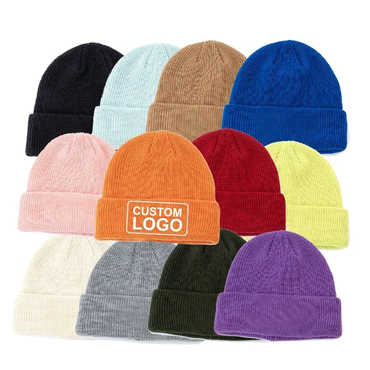 Wholesale Warm Fashion Unisex Embroidery Patch Acrylic Winter Hats Knitted Beanies For Ladies