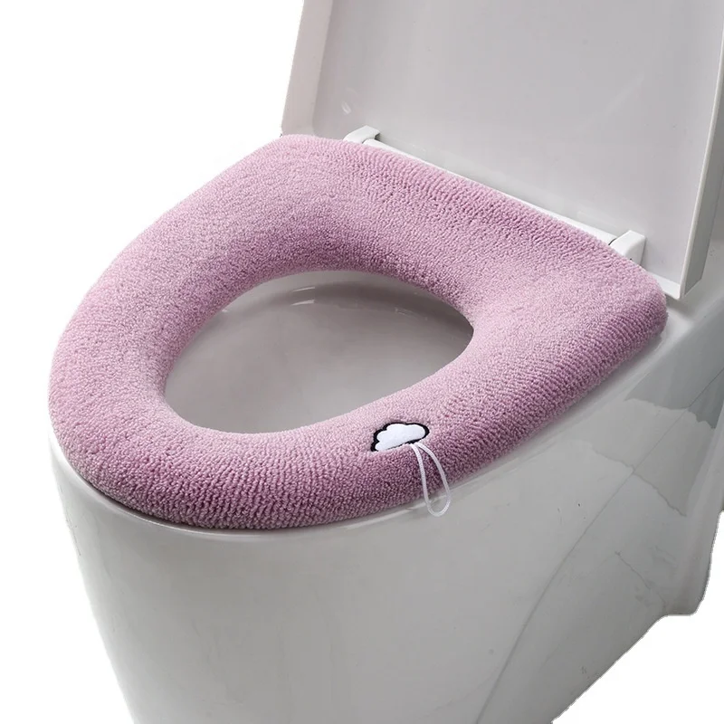 A3161 Handle toilet seat universal knitted washable household toilet seat set with extra thick warm toilet seat