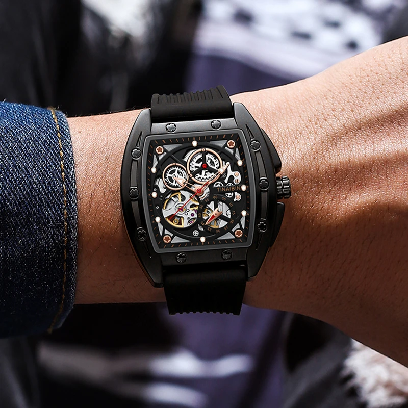 Fashion Skeleton Design Hollow Out Tourbillon Men Luxury Mechanical Watches Automatic 8863