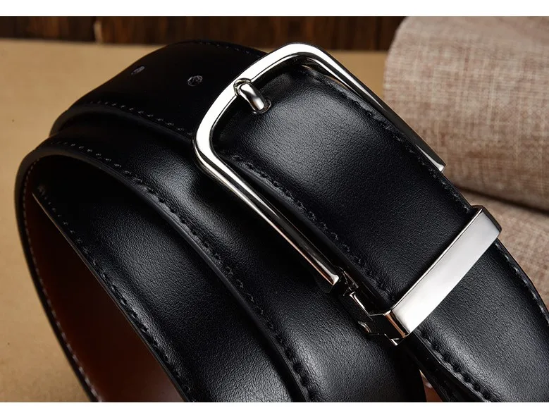 Двусторонний мужской ремень из натуральной кожи классический пояс с классической пряжкой язычком