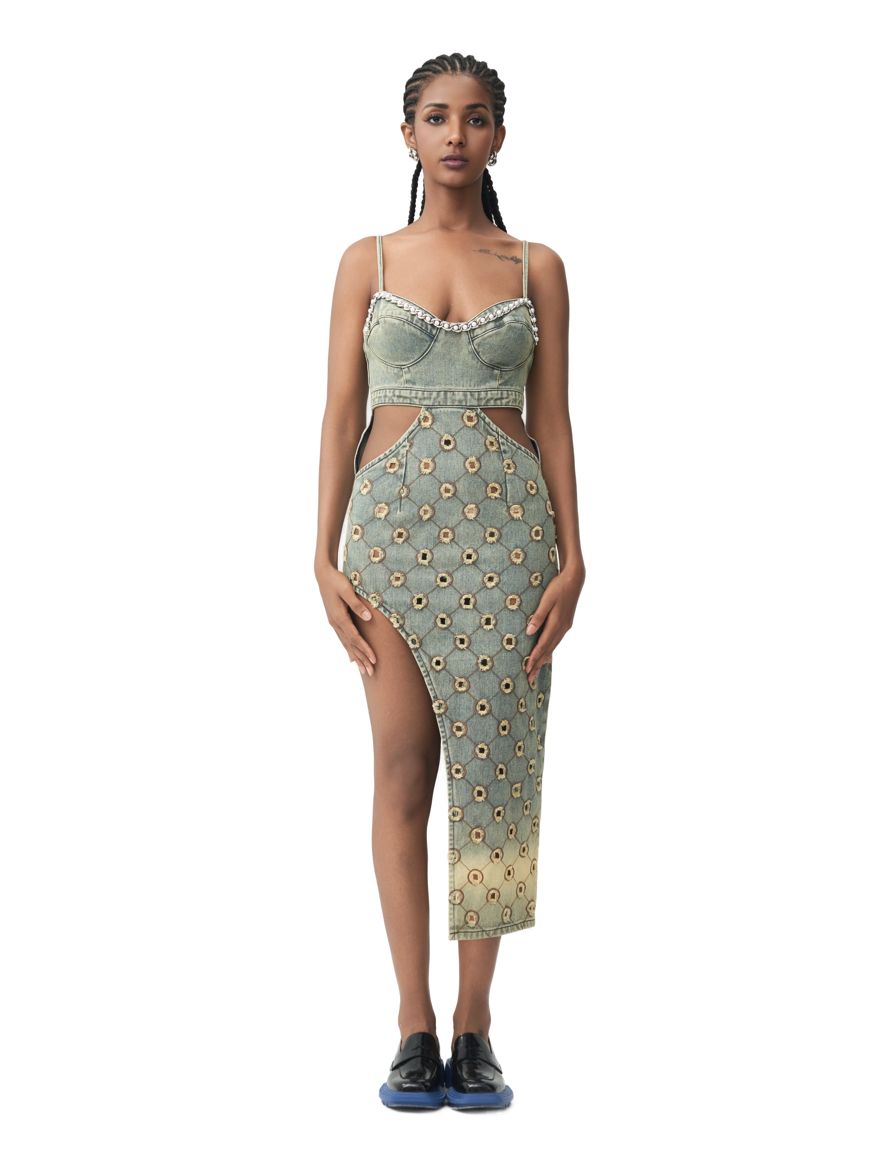 OEM & ODM service Formal Midi Dress for Women Single Button Denim with Sexy New Design Maxi Length for Summer
