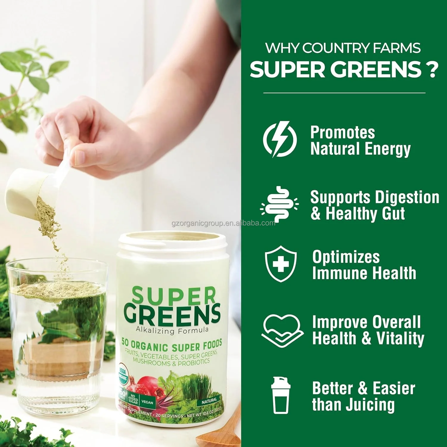 OEM/ODM Super Greens Natural Flavor 50 Organic Super Foods Organic Drink Mix Fruits Vegetables Probiotics For Supports Energy