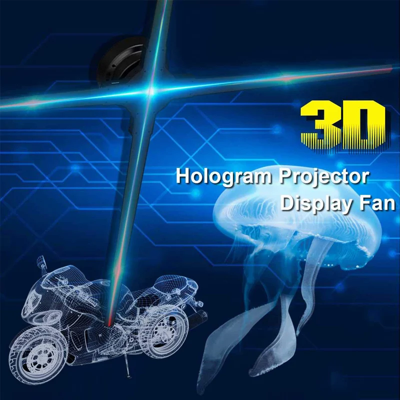 AC110V 220 3D Holographic Advertising Projector 65cm 4 Blade LED Fan Stand Best for Shop Mall Store