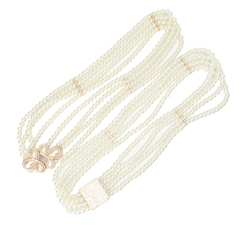 Hot selling all-match fashion pearl diamond flower waist chain dress decoration pearl belt
