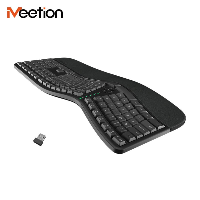 Meetion Mt-directorw Wireless Ergonomic Keyboard Quiet Split Keyboard with Trackball USB 2.4G Black Desktop Membrane USB 2.0 ABS