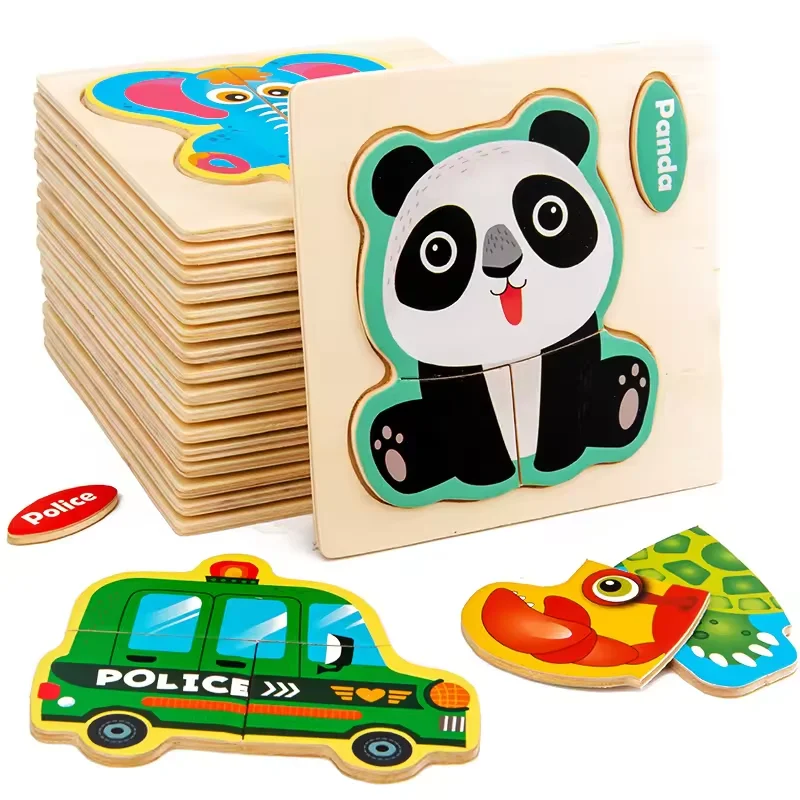 Colorful Wooden Children Jigsaw Puzzle Cartoon Animal Shapes Intelligence Educational Learning Toy For kids Boys and Girls