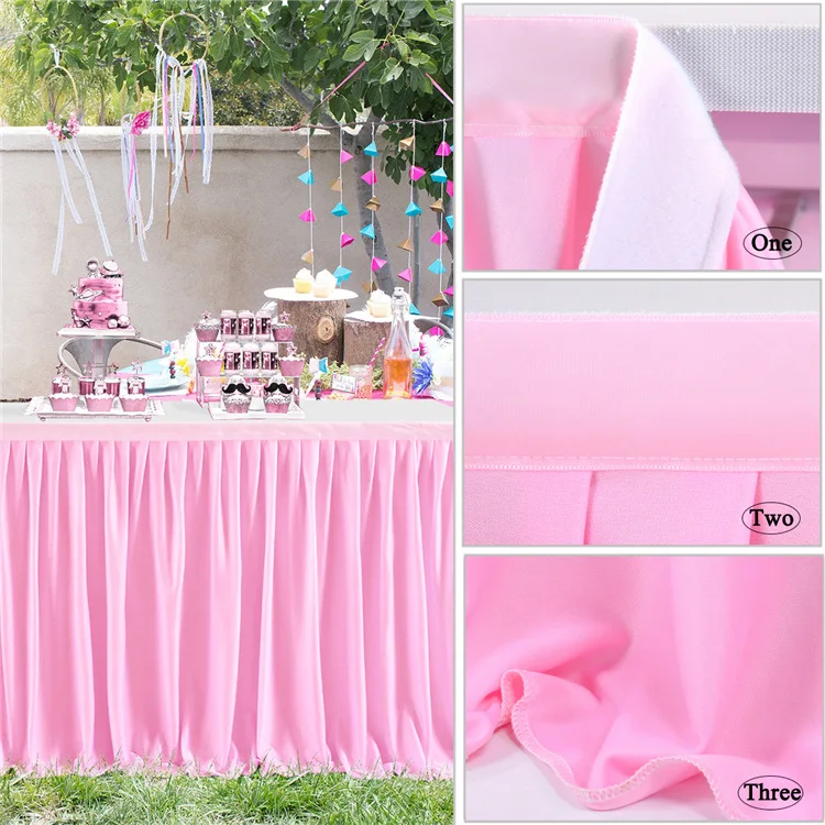 The table skirt designed with solid colored ruffles is suitable for hotel banquets birthdays outdoor wedding party decorations