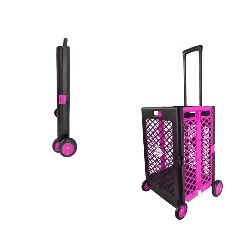 Plastic Foldable Shopping Trolley Cart XL 4 Wheels Carton Plastic Utility Trolley with Doors Manufacturers Easy Folding Designed