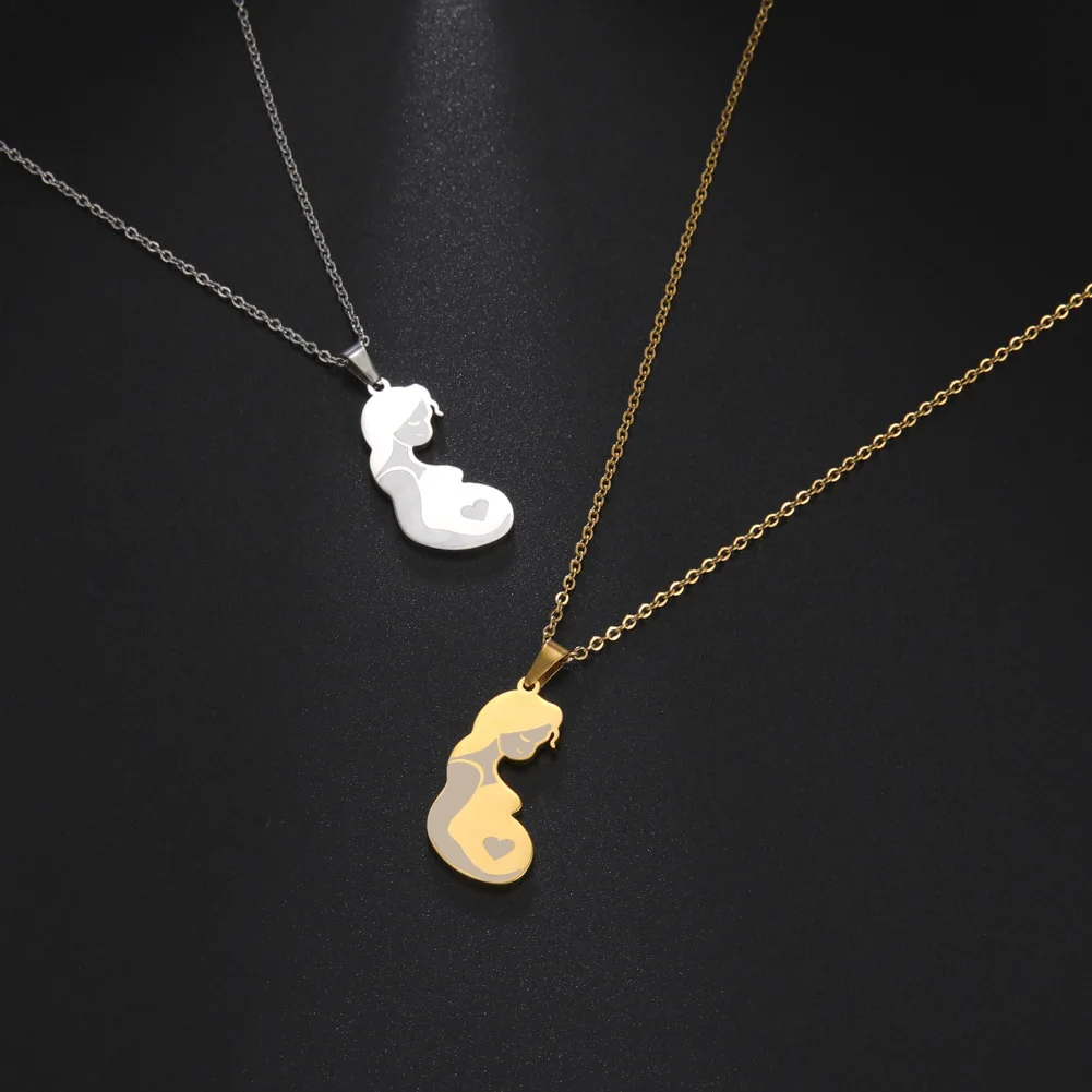 Family Baby Pregnant Necklace Heart for Wife Mother Father Day Women Man Gift Love Silver Color Stainless Steel Jewelry