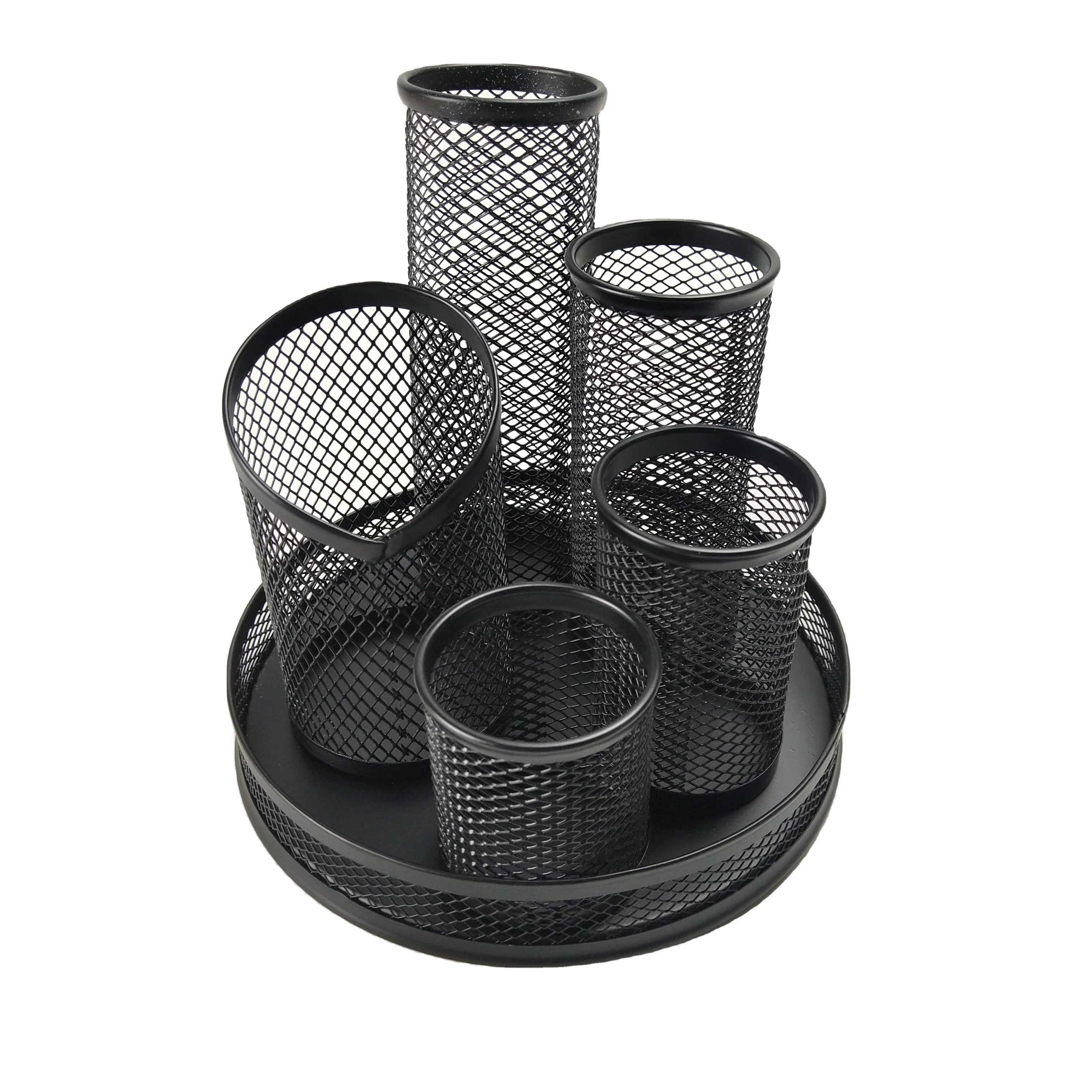 Stationary Accessories Multifunction Metal Mesh 5 Parts  Rotating Display Stand Pen Holders Bottom with Magnet Desk Organizer