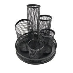 Stationary Accessories Multifunction Metal Mesh 5 Parts  Rotating Display Stand Pen Holders Bottom with Magnet Desk Organizer