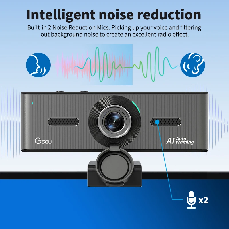 4K  EPTZ  AI auto tracking   PC Web Camera 1080P Full HD USB PC 60FPS Webcam with Microphone and Speaker