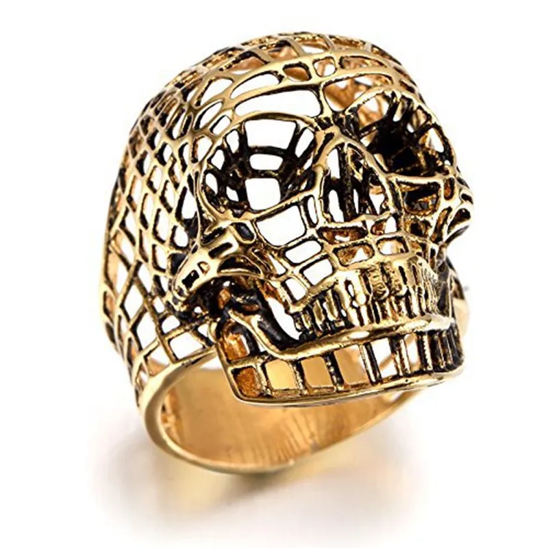 Customized Mens Vintage Punk Style Ring Hollow Made Casting Stainless Steel Skull Ring