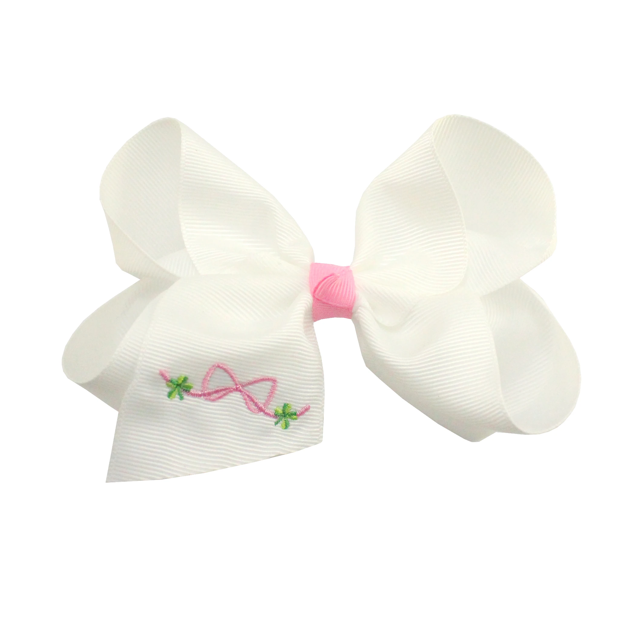 wholesale 5 inch Customizable embroidery hair bows flower  hair clips  for girls