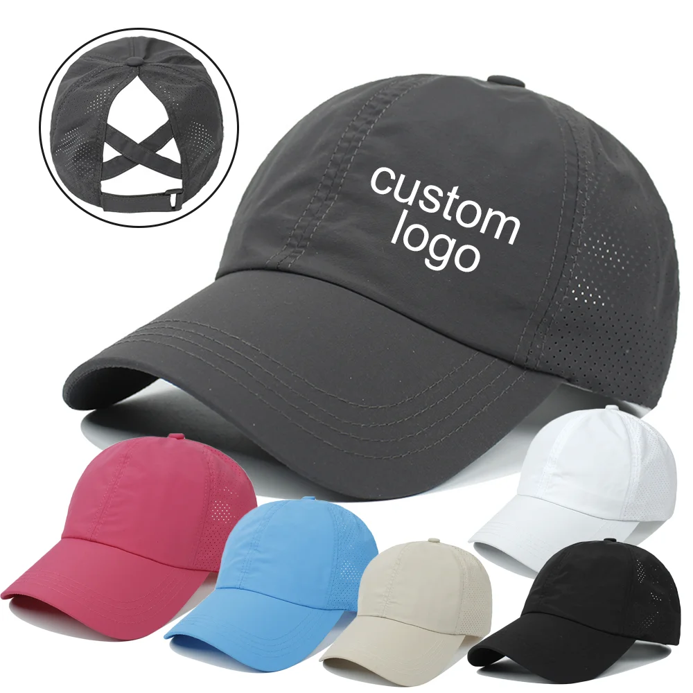 Gorras Al Por Mayor Custom Made Cotton Polyester Spandex Half Mesh Dome Running Blank Trucker Cap Breathable Ponytail Hats