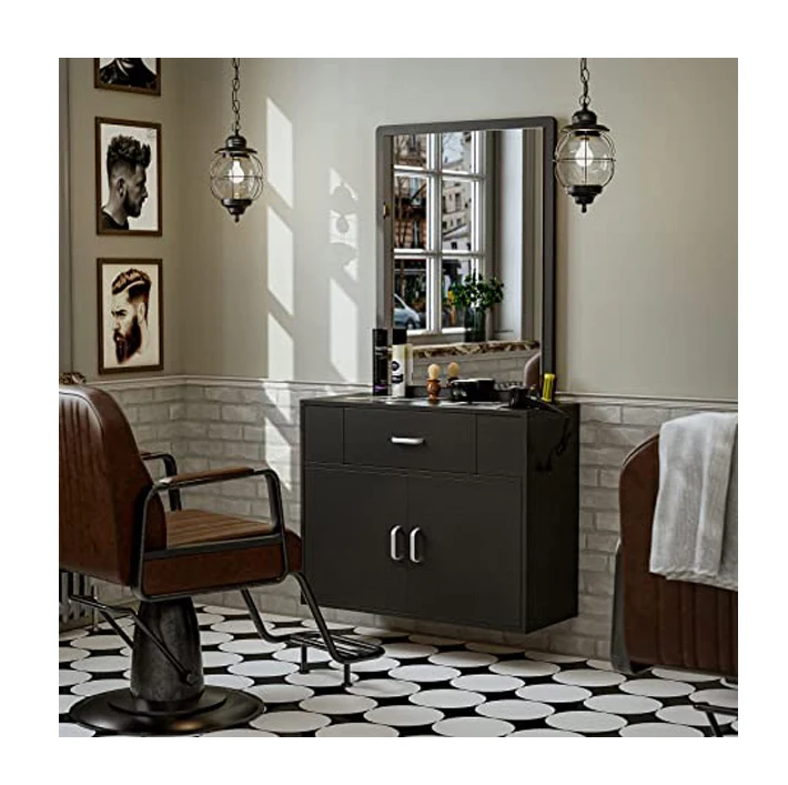 wholesale custom black rectangle wall mounted makeup salon station mirror barber shop mirror for beauty salon