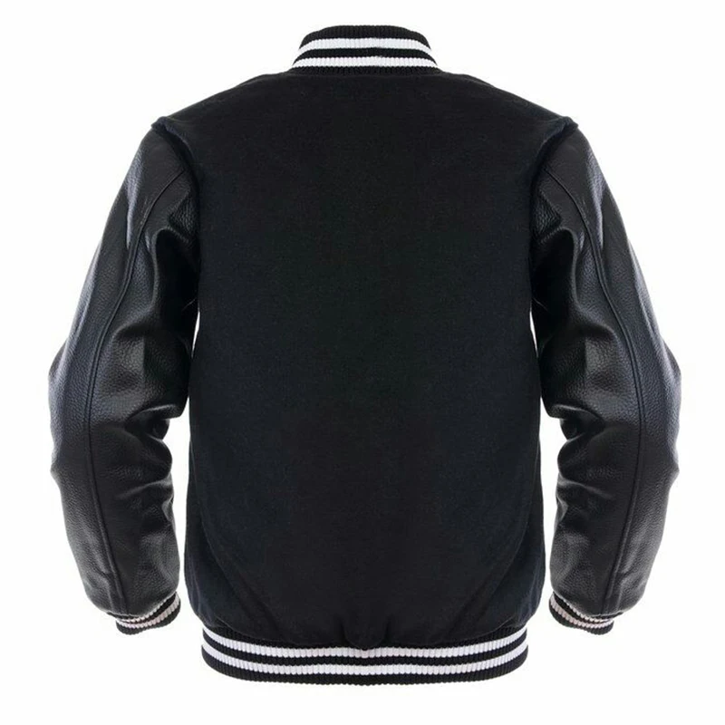  Куртка varsity на заказ/белая кожаная куртка с рукавами черная Шерстяная