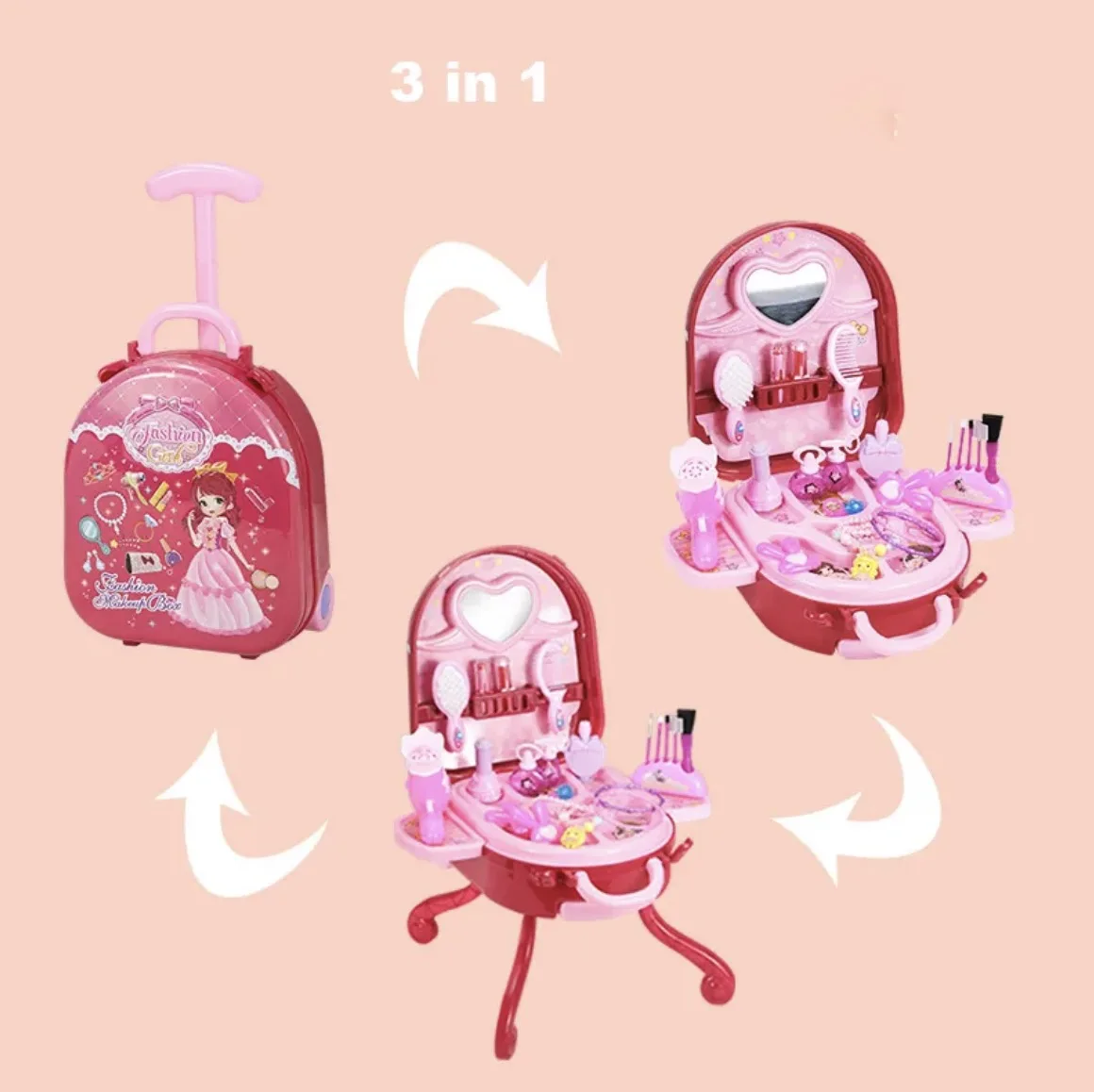 QW Spot Wholesale Girl Play House Pretend Toy Princess Alloy Suitcase Makeup Table Cultivates Hands-on Ability Multiplayer Game