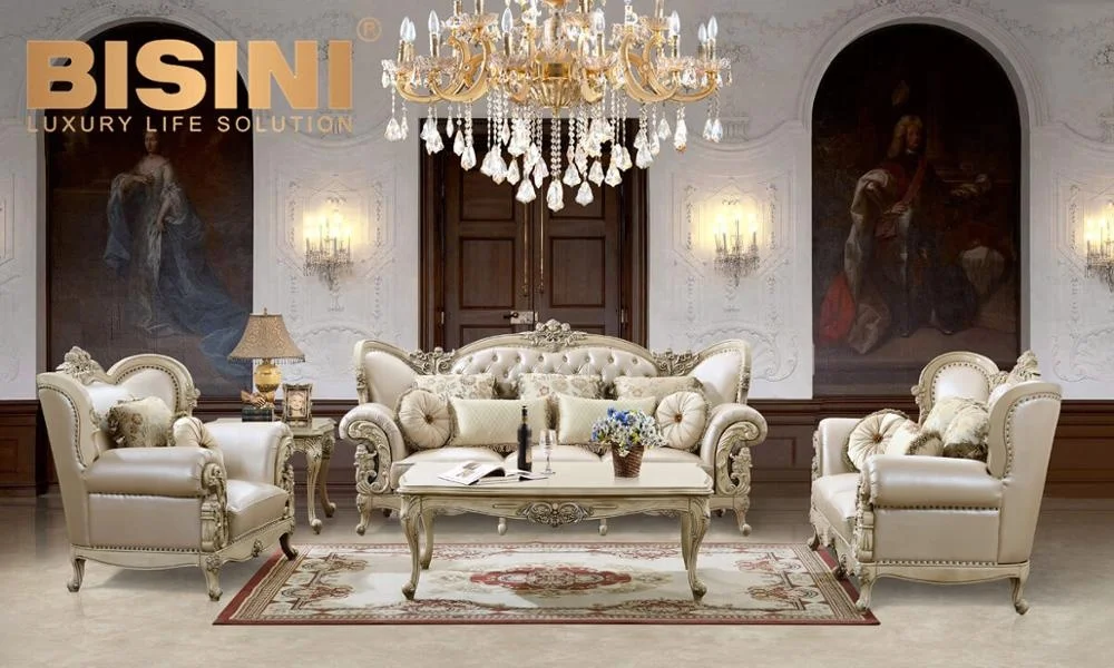 Luxury Italian Off White Wooden Carved Living Room Furniture Couch Sofa Set With Coffee Table End Table