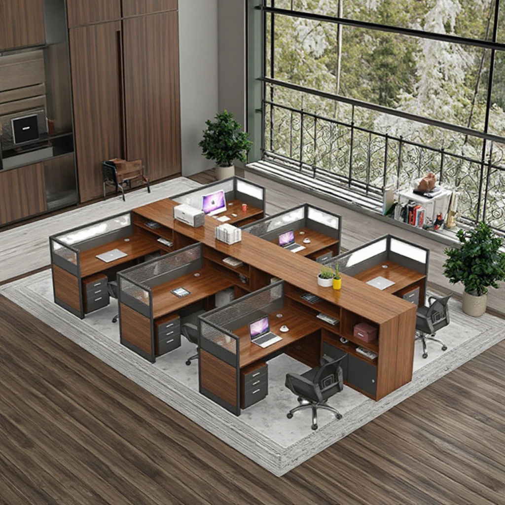 Modern Commercial Two-Person Staff Office Desk Extendable Wooden Computer Cubicle Workstation