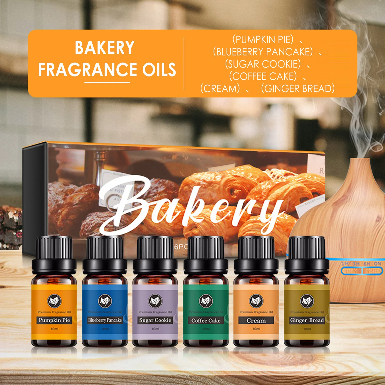 Bakery Set Of 6 Superior Grade Fragrance Oils Blueberry Pancake Sugar Cookie Coffee Cake Cream Ginger Bread Pumpkin Pie 10ml