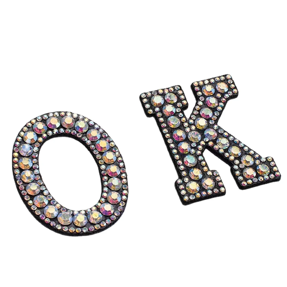 Custom 26 English Letters Rhinestones Patch 3D Number Alphabet Rhinestones Applique A-Z 1-9 Iron On Patches  For Name DIY Clothe
