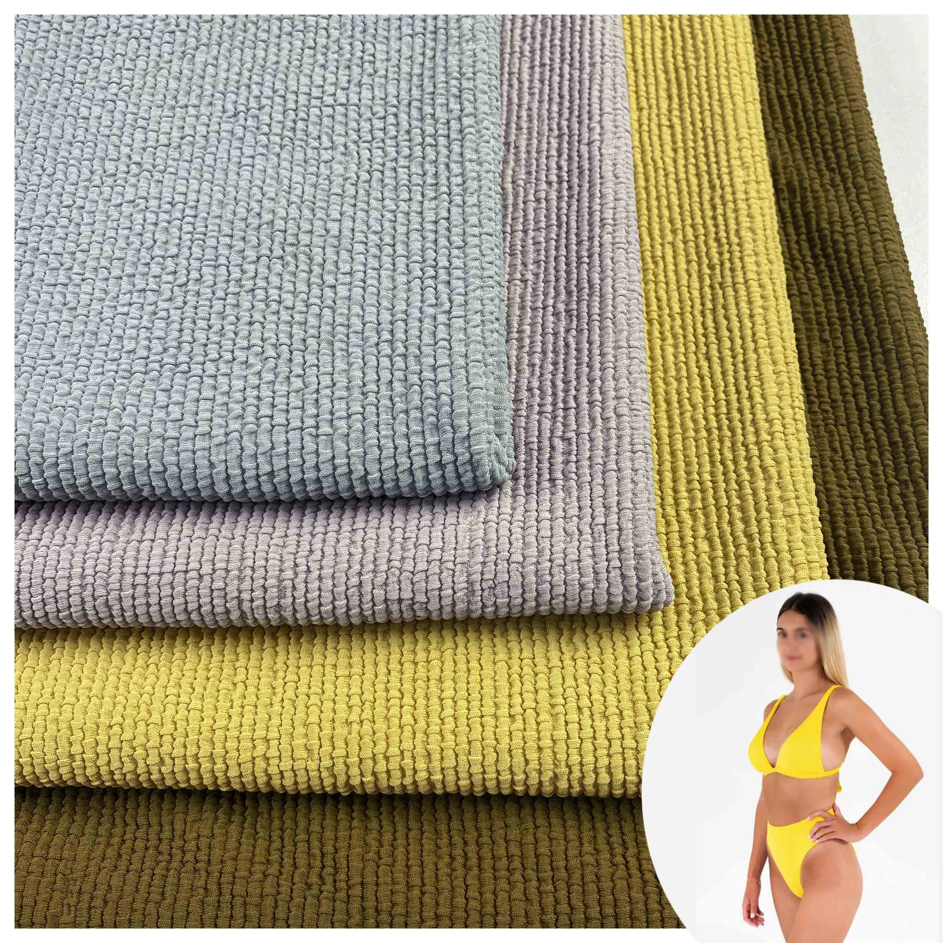 
weft knitted seersucker 4 way stretch nylon lycra texture fabric swimwear  (62391795071)